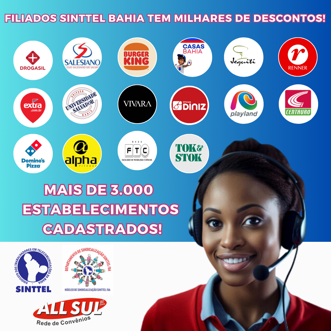 Filiados Sinttel Bahia tem milhares de descontos!